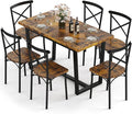 7-Piece Dining Table with Chairs Set, Rectangular Metal Frame Table with 6 by Zevemomo