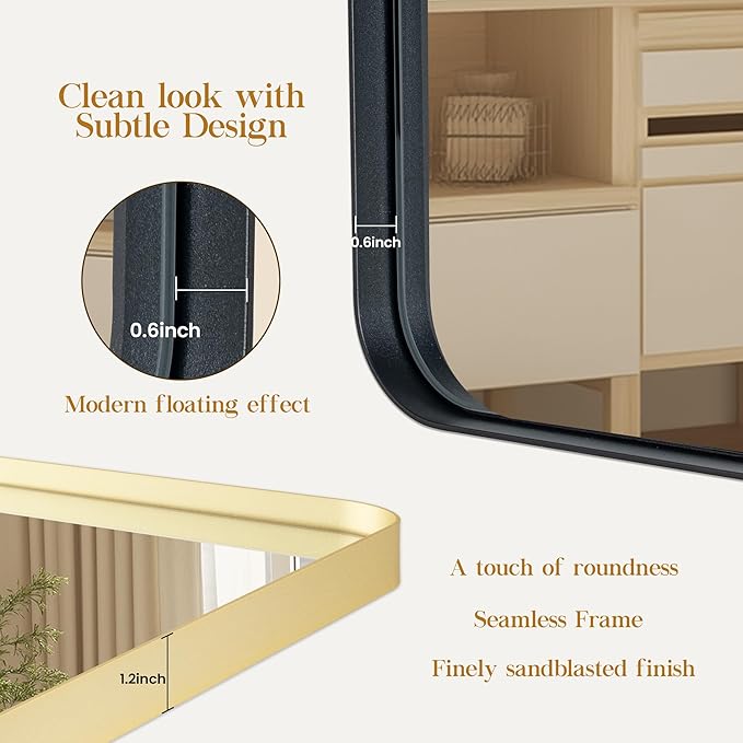 32×32 Black Bathroom Mirror, Rectangular Bathroom Vanity Mirror - Image 3