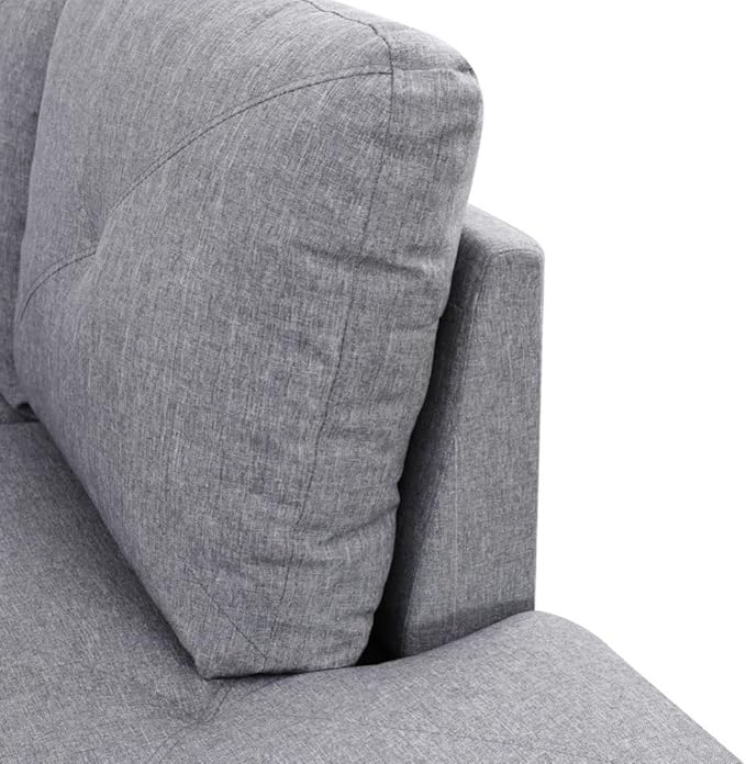 Grey L-Shaped 3-Piece Linen Sofa - Image 4