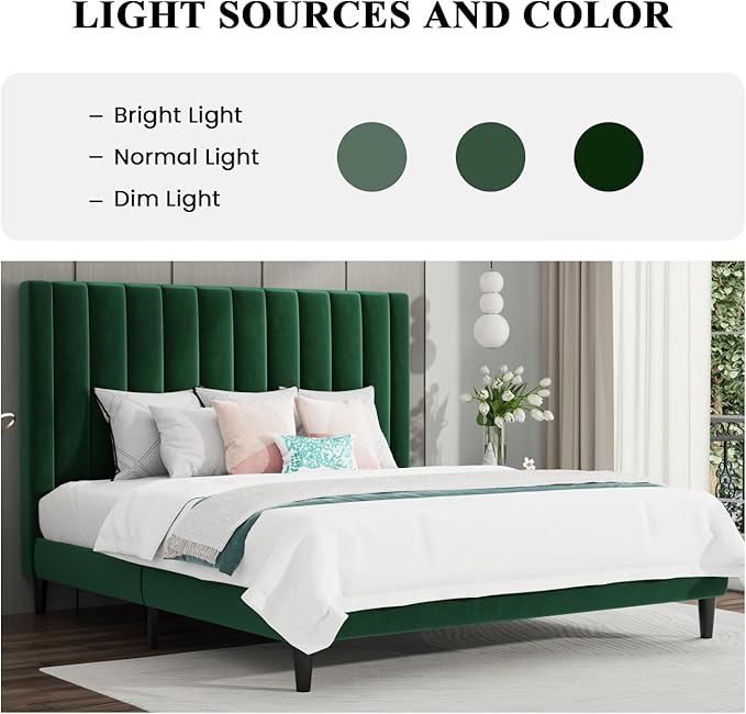 SHA CERLIN King Bed Frame/Velvet Upholstered Platform Bed Frame - Image 3