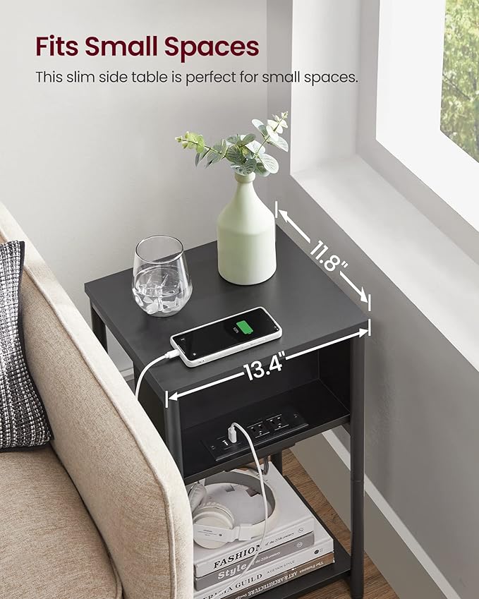 VASAGLE Side Table with Charging Station, 3-Tier End Table with USB Ports and - Image 9