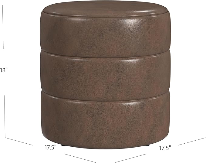 HomePop Upholstered Faux Leather Round Ottoman Home Décor | Round Pouf Foot - Image 3
