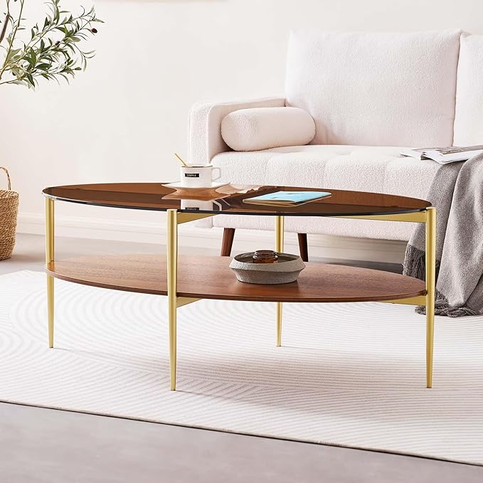 Oval Glass Coffee Table, Mid-Century Modern Design, L43 x W22 x H17 inch - Image 3