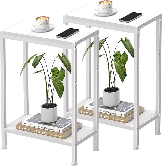 Narrow Side Table for Small Space Set of 2, 2-Tier Small End Table by HOME