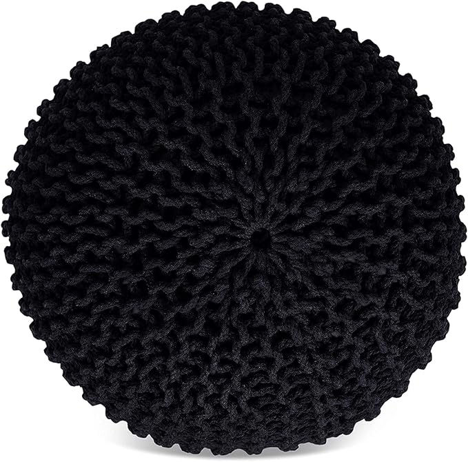 FRELISH DECOR Round Pouf Ottoman Hand Knitted 100% Cotton Pouf Foot Stool - Image 3