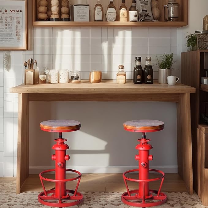 Industrial Bar Stools Vintage Swivel Bar Chairs 24.8-30.7inch Height Adjustable - Image 2