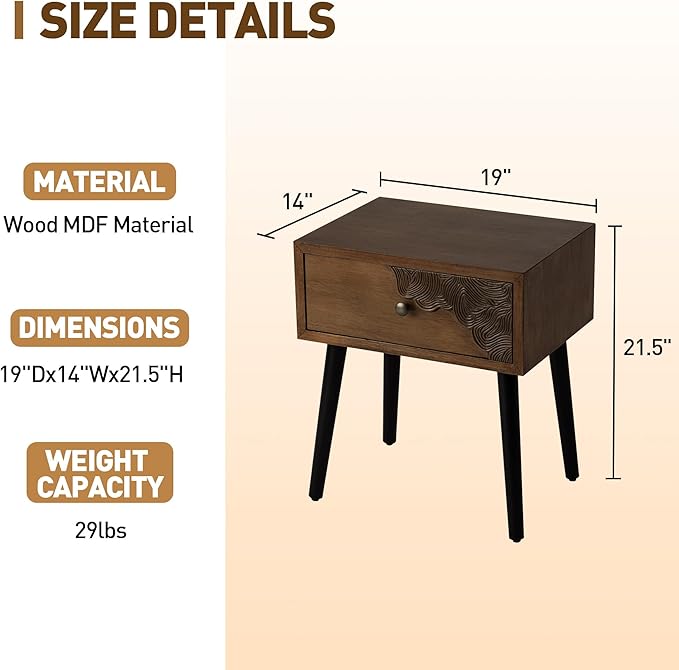 COSIEST Nightstand with Storage Drawer, Mid Century Modern Nightstand, Accent - Image 3