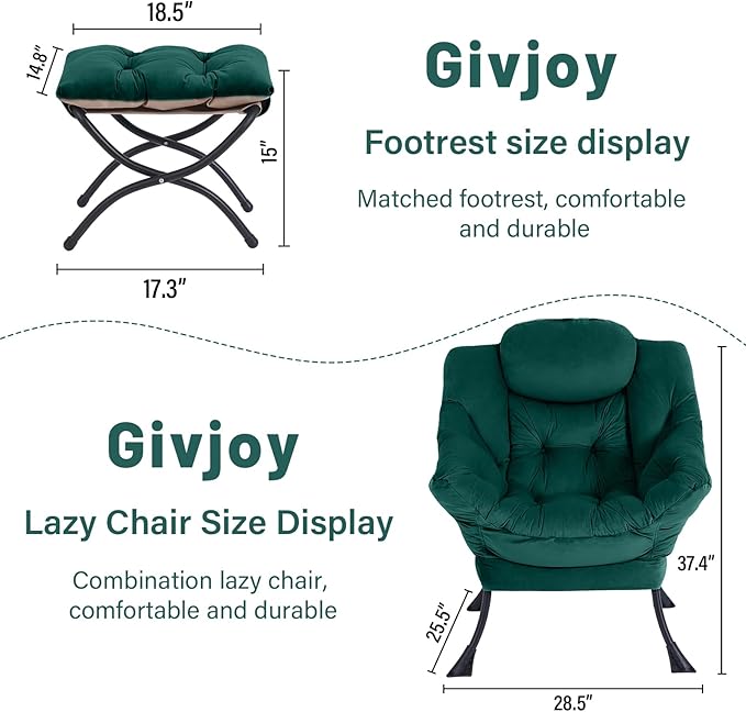 Cozy Lazy Chair and Ottoman, Large Contemporary Accent Lounge Chair Set - Image 3