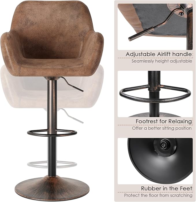 Keyluv Bar Stools Set of 2 for Kitchen Counter Adjustable Swivel Height - Image 5