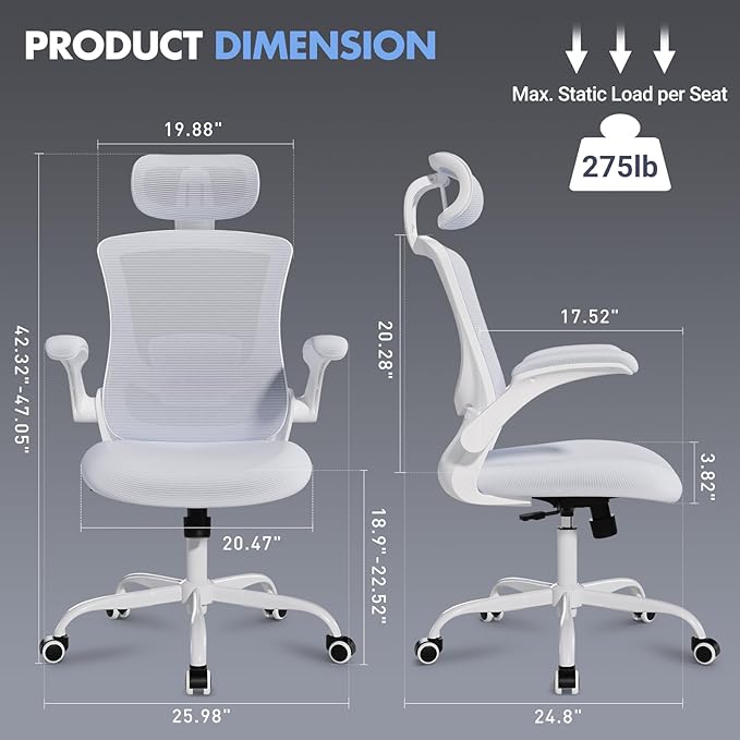 High Back Office Chair with Adjustable Lumbar Support & Headrest, Ergonomic - Image 2