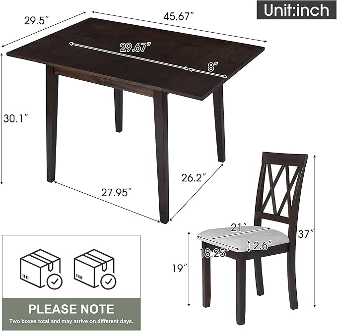 Merax Farmhouse Wooden Dining Set of 3, 45.6 inch Extendable Kitchen Table - Image 7