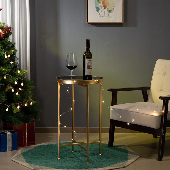 HollyHOME Small Round Metal Waterproof End Table, Accent Indoor&Outdoor Coffee - Image 7