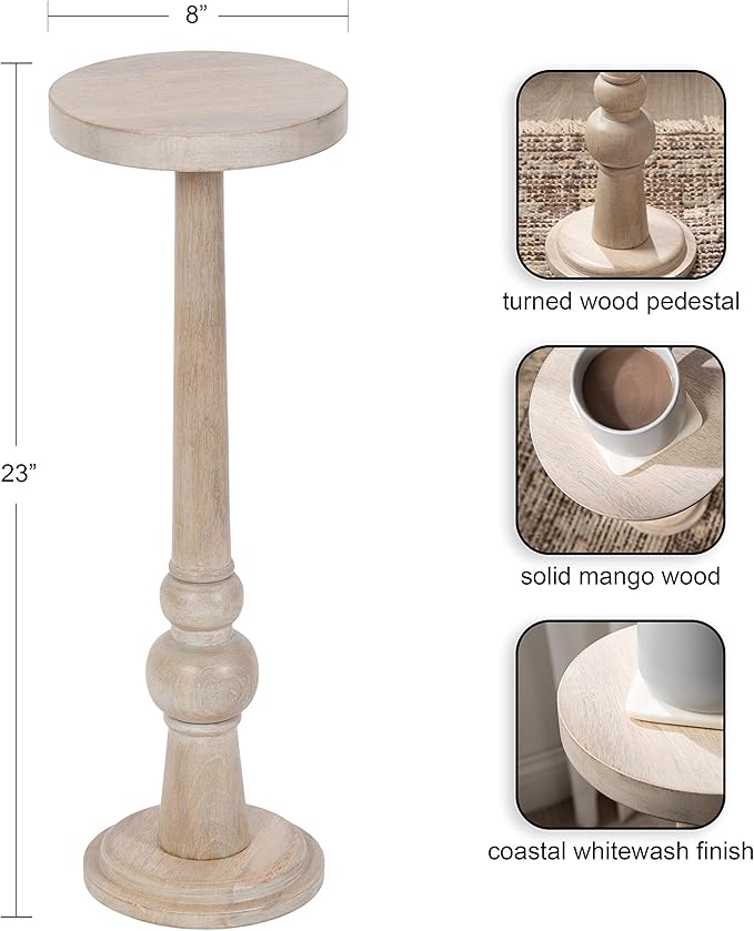 Kate and Laurel Wegner Coastal Wooden Round Drink Table, 8 x 23, Elegant and - Image 3