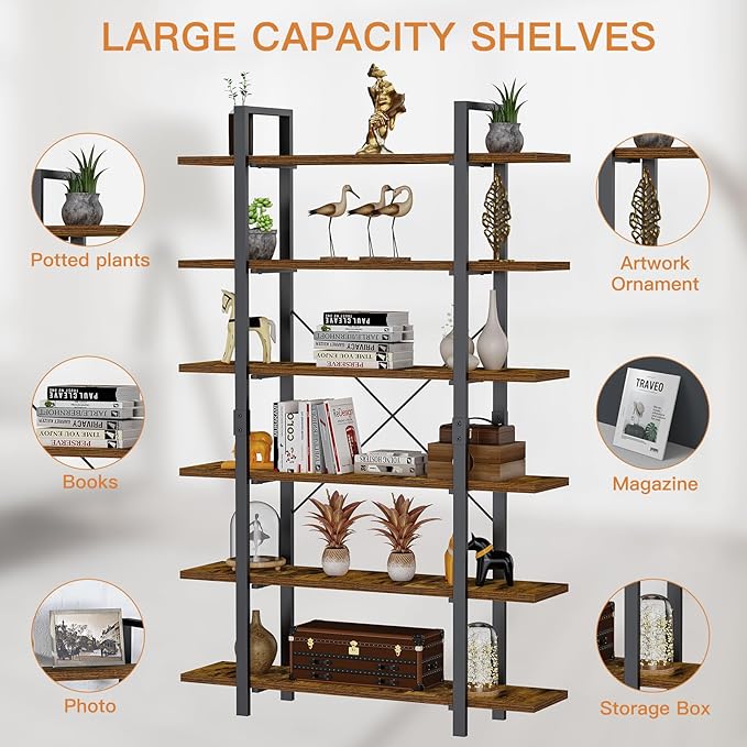 FRAPOW Bookshelf, 6 Tier Book Shelf 83Inch Tall Bookcase, Industrial Large - Image 3