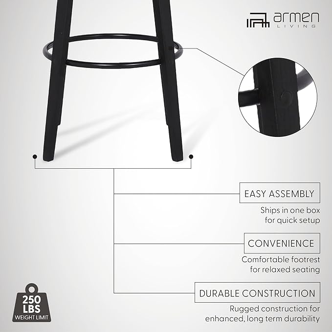 Armen Living Sonia 26" Counter Height Swivel Gray Faux Leather and Black Wood - Image 11