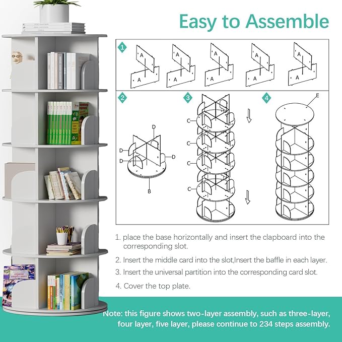 jxgzyy 5 Tier Rotating Bookshelf 62.6x18.1x18.1 Inch Corner Book Shelf 360° - Image 7