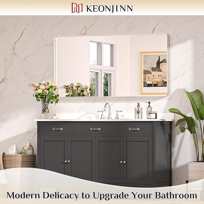 Keonjinn Brushed Nickel Mirror 48” x 24” Silver Bathroom Mirror - Image 2