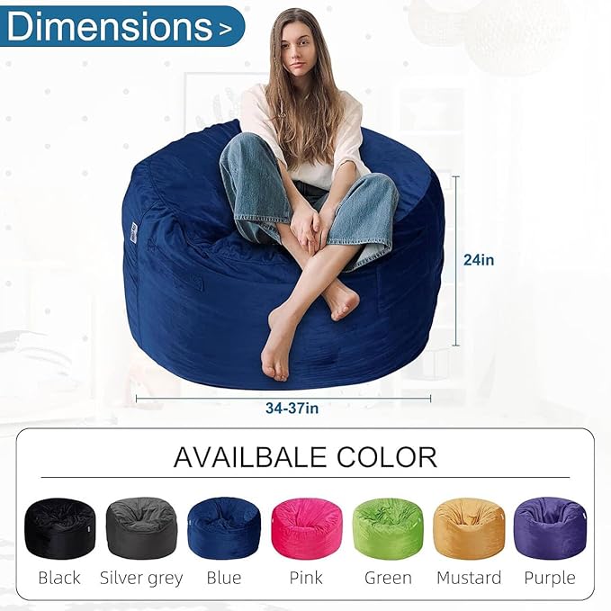 HABUTWAY Bean Bag Chair 3Ft Luxurious Velvet Ultra Soft Fur - Image 3