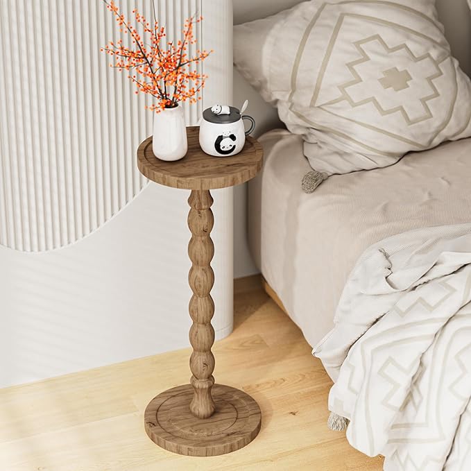 Solid Wood Drink Table, Rubber Wood‌ Small Round Side Table - Image 8