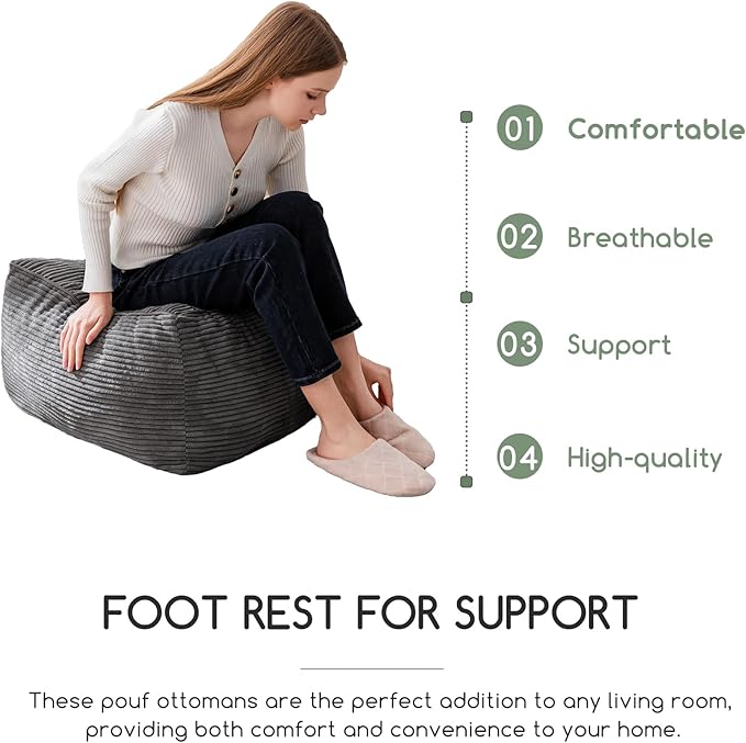 HIGOGOGO Square Stuffed Pouf Ottoman, Corduroy Poufs - Image 5