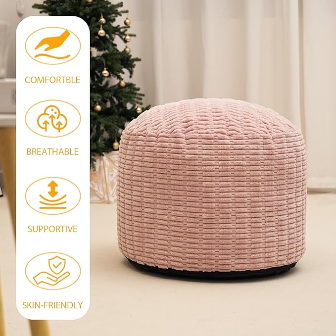 Round Stuffed Pouf Ottoman for Foot Rest, Storage Ottoman Pouf Foot Stool - Image 6