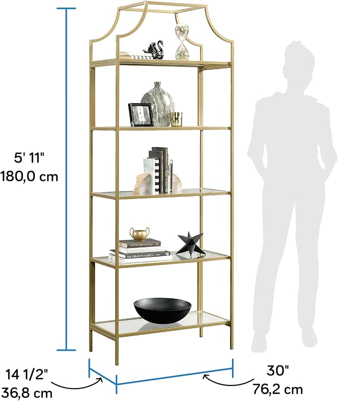 Sauder International Lux Bookcase/ book shelf, Satin Gold finish - Image 2