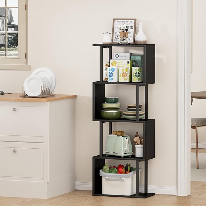Gadroad 4-Tier Bookshelf, Narrow S-Shaped Geometric Bookcase, Wood Decorative - Image 8