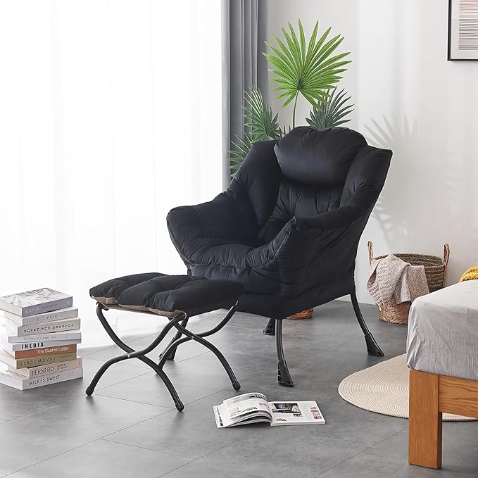 LITA Lazy Chair with Ottoman, Modern Accent Leisure Upholstered Sofa, - Image 4