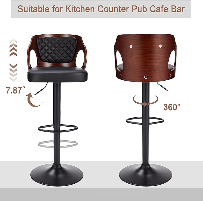 VECELO Bar Stools Set of 2, Adjustable Counter Height Stools - Image 7