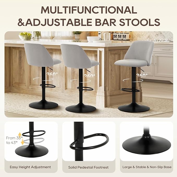COLAMY Bar Stools Set of 6, Modern Swivel Bar Chairs, Adjustable Upholstered - Image 4