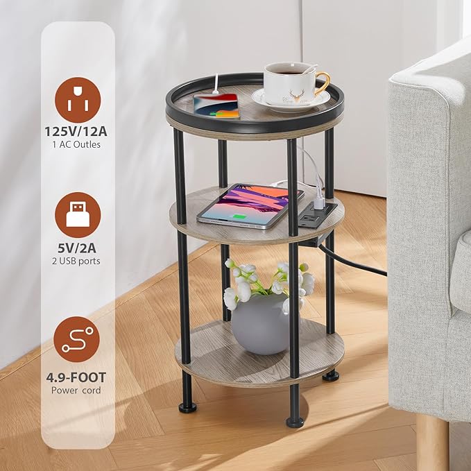 Small Round Side Table with Charging Station - Image 4