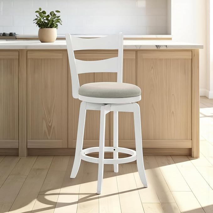 Armen Living Blair 26 in. Matte White Counter Height Rubberwood Swivel Barstool by ArmenLiving