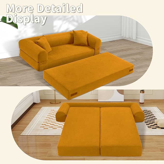 80" Convertible Sofa Bed, Corduroy Deep Seat Folding Pull Out Couch - Image 7