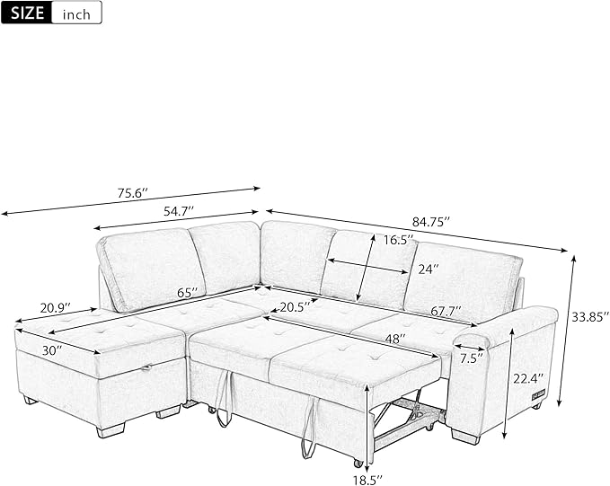 Ball & Cast Sleeper Sofa Bed L Shaped Couch - Image 2