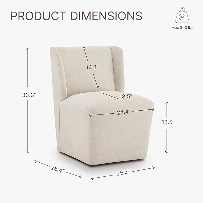 Upholstered Dining Chair with Casters Wingback Modern Side Armless Deskchair - Image 3