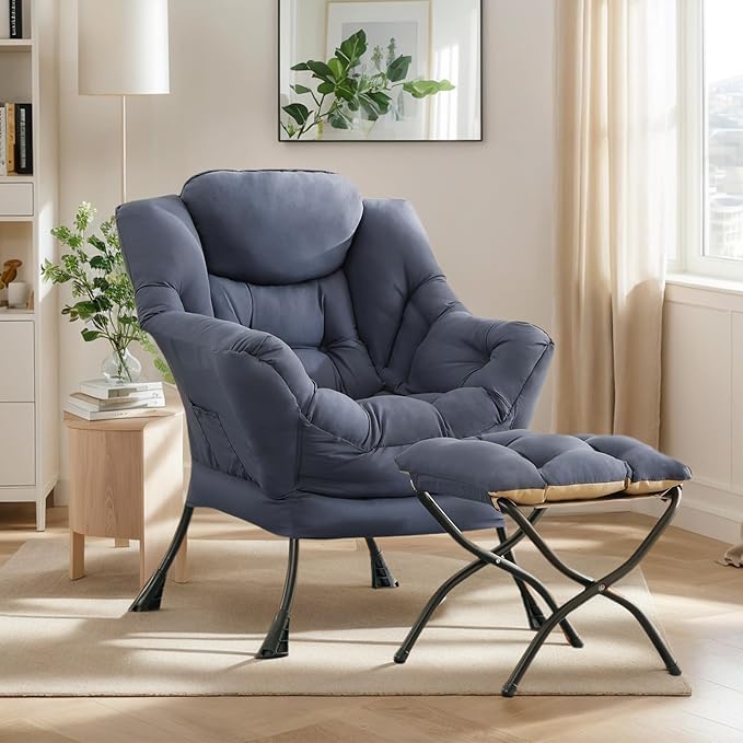Lazy Chair with Ottoman, Large Modern Lounge Accent Chair with Armrests and - Image 4