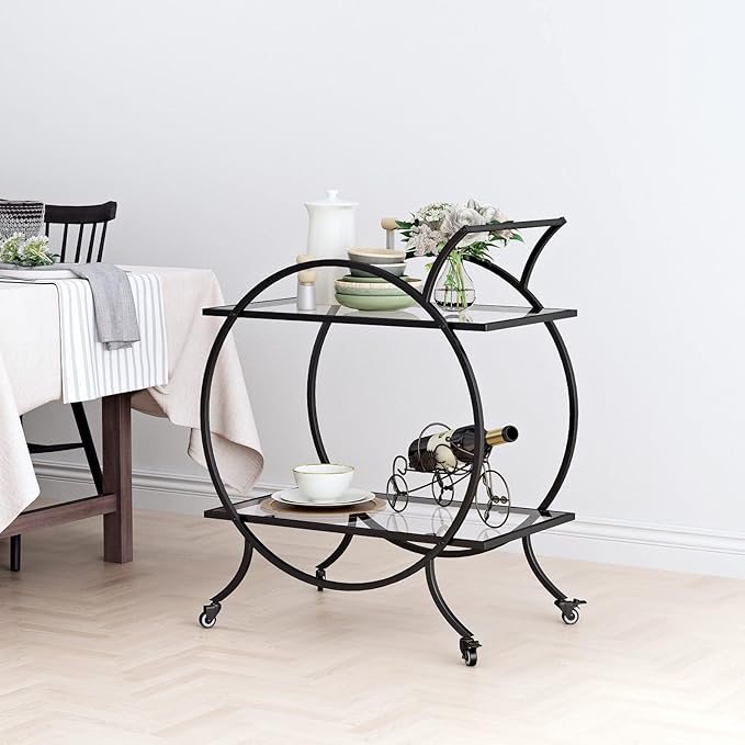 Industrial Bar Carts for The Home Bar Serving Cart, Rolling Bar Cart Black - Image 4