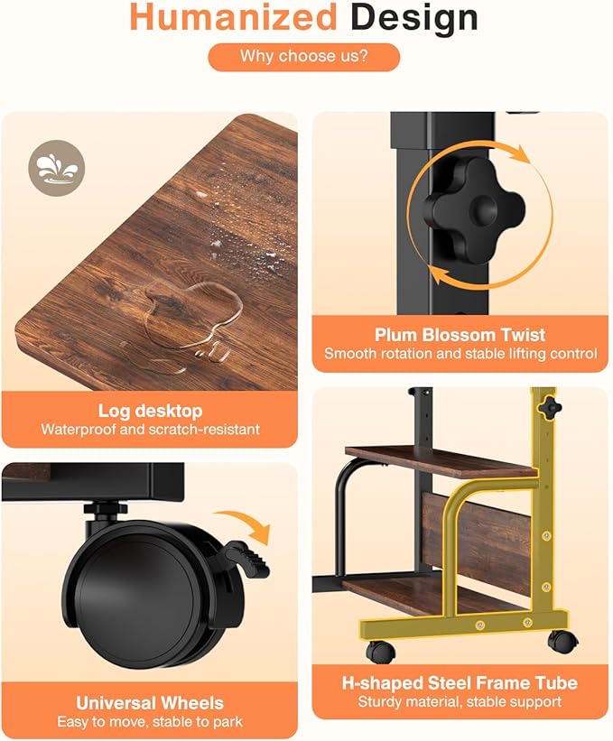 Portable Rolling Desk on Wheels Adjustable Height Desks - Image 5