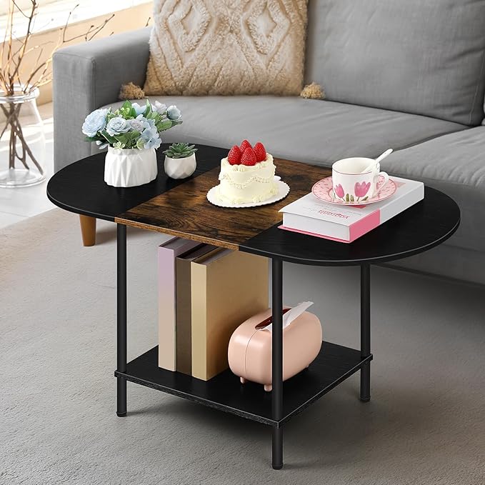 Small Round Coffee Table, 2-Tier Oval Center Table - Image 6