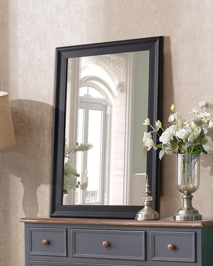 CULER Black Wood Wall Mirror for Bathroom, Rectangle 20 x 30 inch Hanging - Image 3