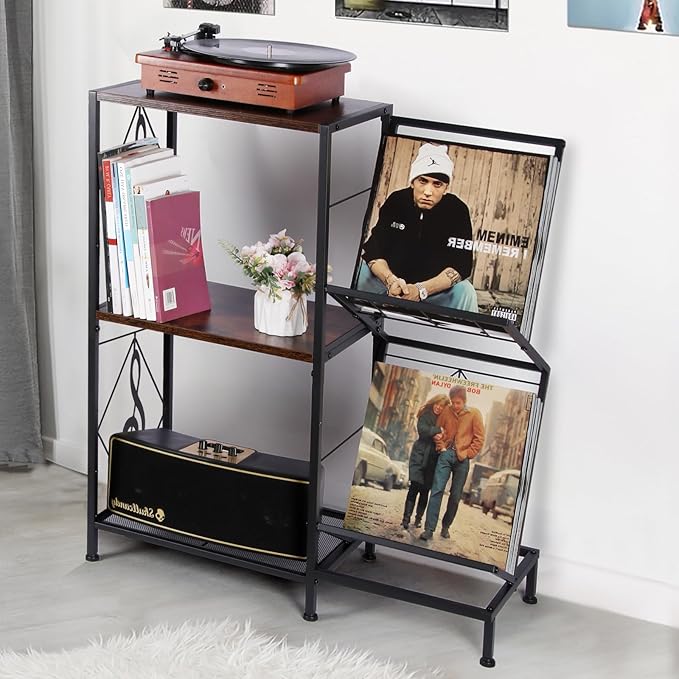 Record Player Stand with Vinyl Record Storage, Turntable Stand with 2-Tier - Image 3