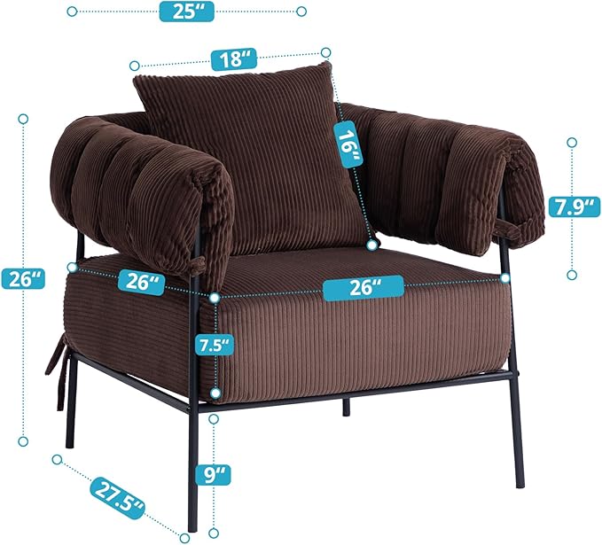 HollyHOME Modern Velvet Accent Chair, Upholstered Comfy Reading Chair, Fabric - Image 3