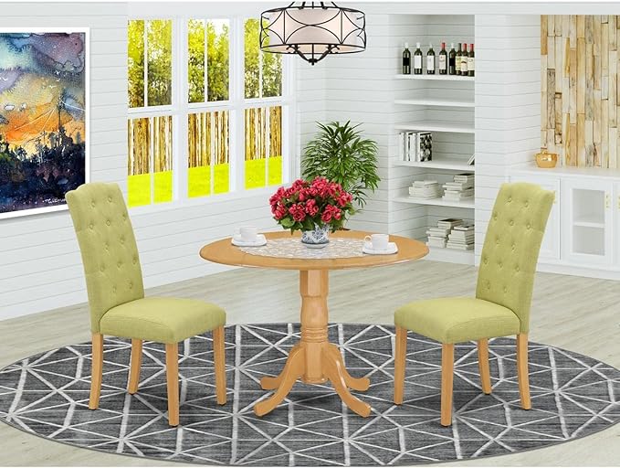 East West Furniture DLCE3-OAK-07 3 Piece Dining Set Contains a Round Dining - Image 2