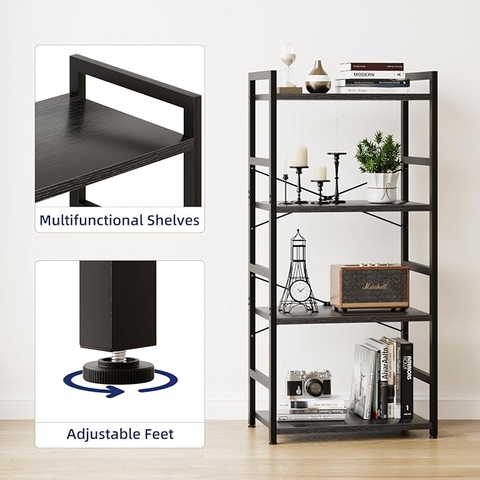 NUMENN 4 Tier Small Bookshelf, Industrial Bookcase Shelf Storage Organizer - Image 6