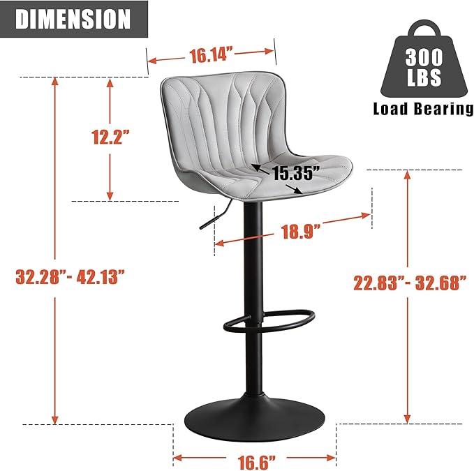 YOUNUOKE Bar Stools Kitchen Chiair Set of 2 Swivel Counter Height Barstools - Image 2