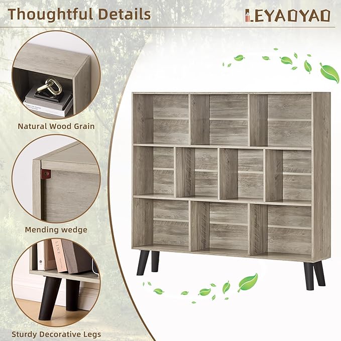 LEYAOYAO 10 Cube Bookshelf, 3 Tier Modern Wide Bookcase - Image 5