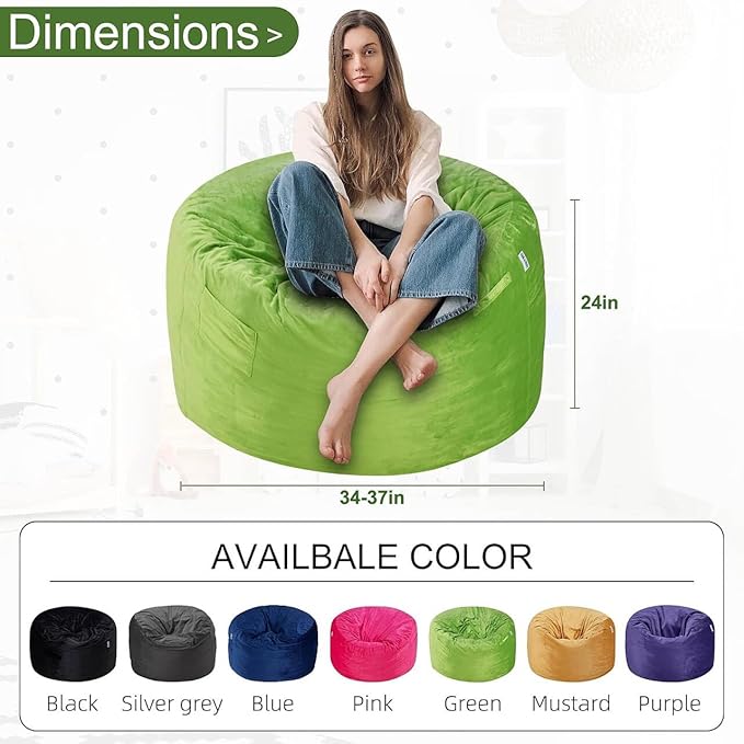 HABUTWAY Bean Bag Chair 3Ft Luxurious Velvet Ultra Soft Fur - Image 3