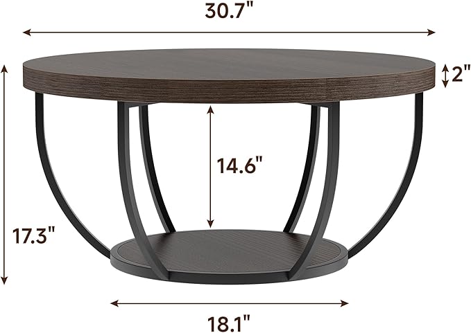 Round Coffee Table, 2-Tier Storage - Image 2