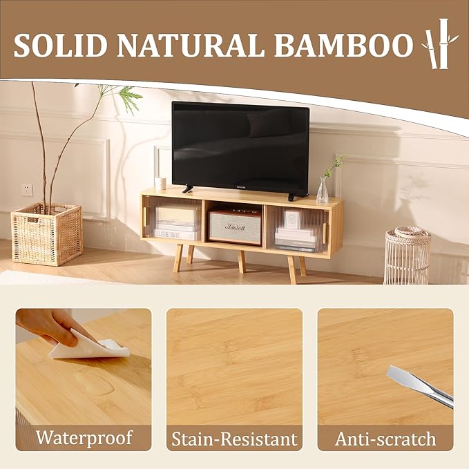 Bamboo TV Stand Entertainment Center- Mid-Century Modern Television Stand - Image 3