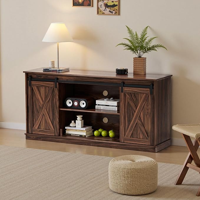 Sweetcrispy Farmhouse TV Stand for Living Room Bedroom Brown 65 Inch, Tall - Image 7